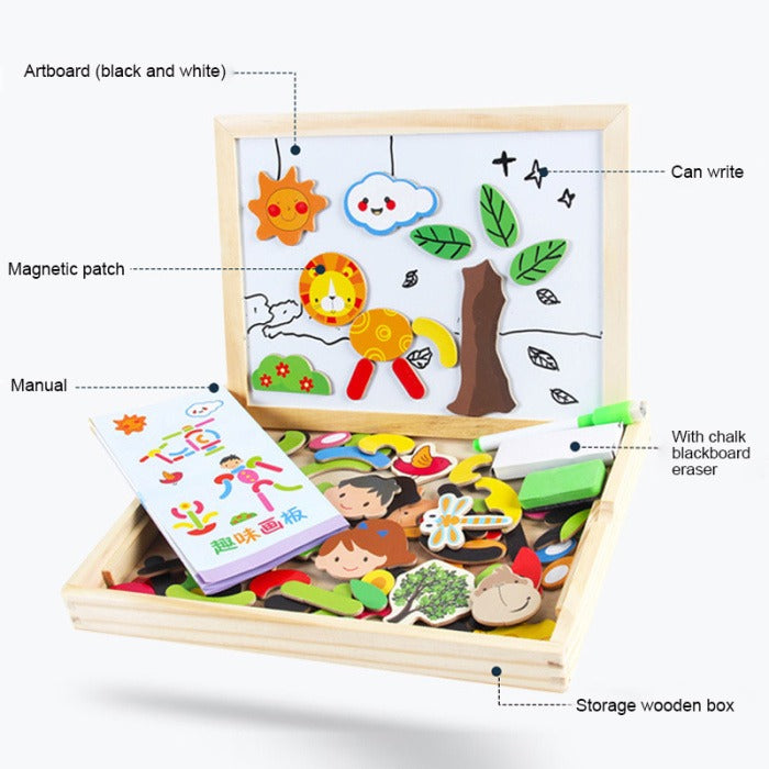 2-in-1 Montessori Magnetic Puzzle Drawing Board