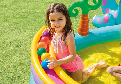 INTEX Dinosaur Inflatable Water Play Center with Slide & Sprayer - 333 cm × 229 cm × 112 cm