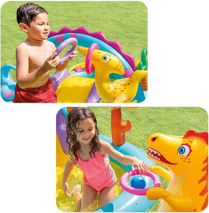 INTEX Dinosaur Inflatable Water Play Center with Slide & Sprayer - 333 cm × 229 cm × 112 cm