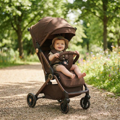 Kaedyn Premium Foldable Baby Stroller - Brown side view