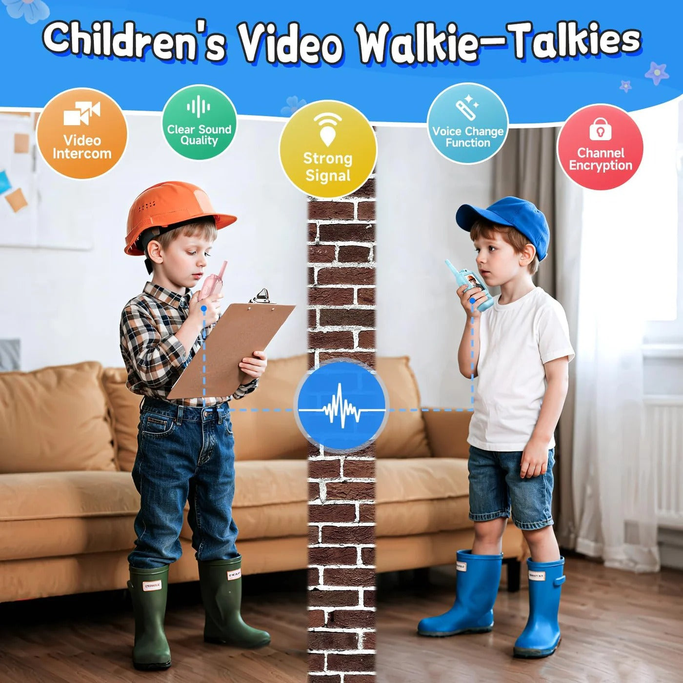 Kids video walkie talkie features including clear sound and strong signal