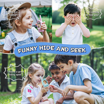 Children playing hide and seek with video walkie talkies
