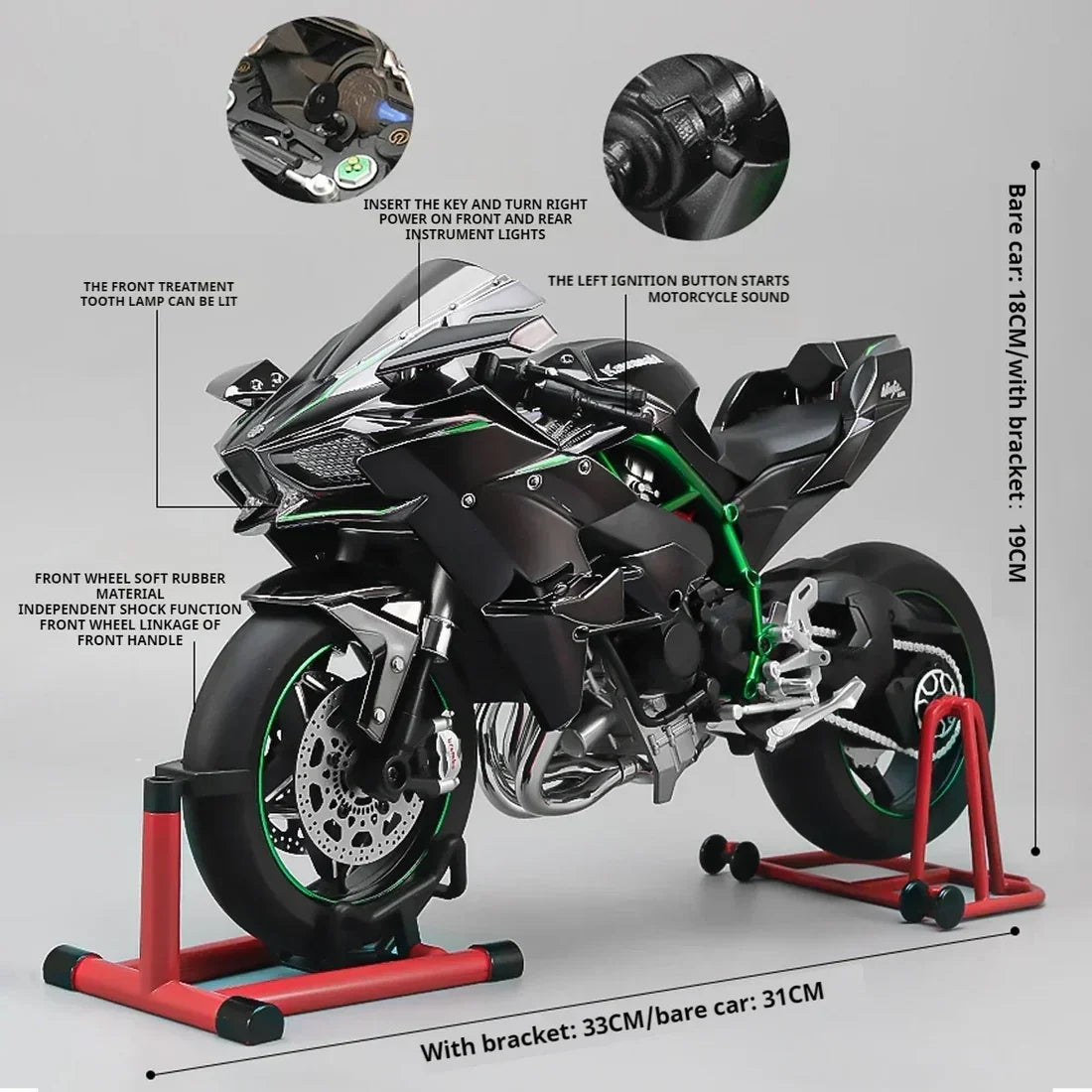 1:6 Diecast Kawasaki Ninja H2R Bootable Spray Bike - image 3
