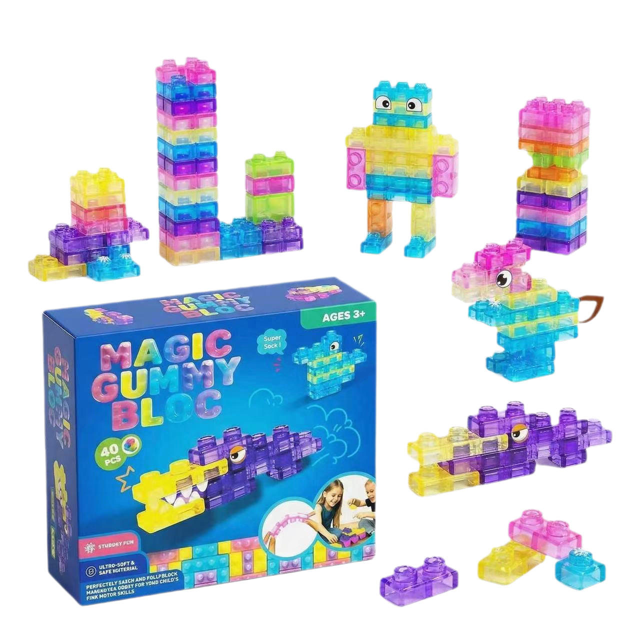 Magic Gummy Bloc 40 piece soft building blocks set packaging