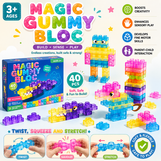 Magic Jelly Blocks 40 piece soft sensory building toy for kids