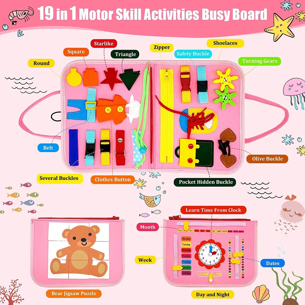 Montessori Kids Activity Busy Book - Pink fine motor activities