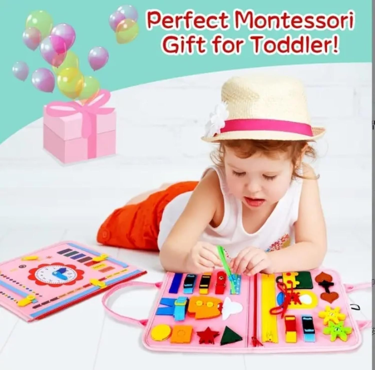 Montessori Kids Activity Busy Book - Pink interactive pages