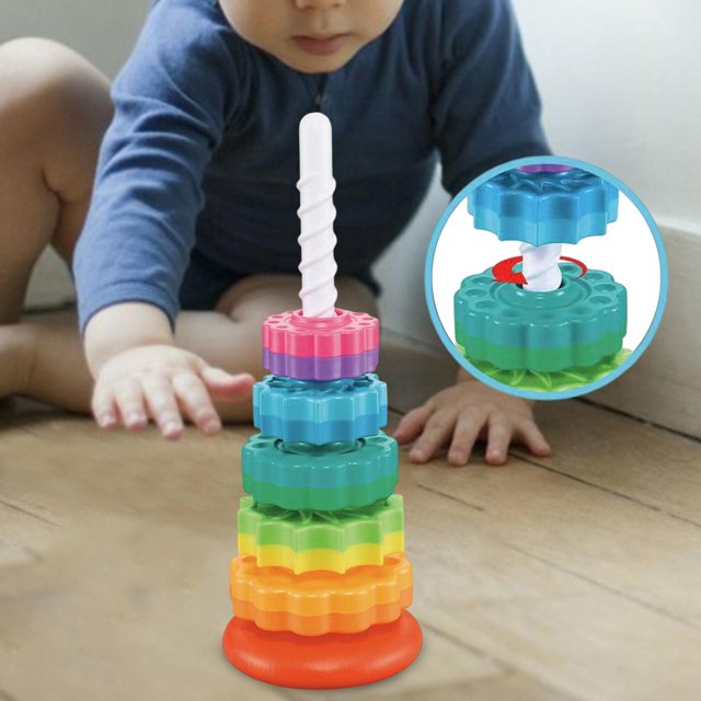 Montessori Rainbow Spin Stacking Tower - stacked gears