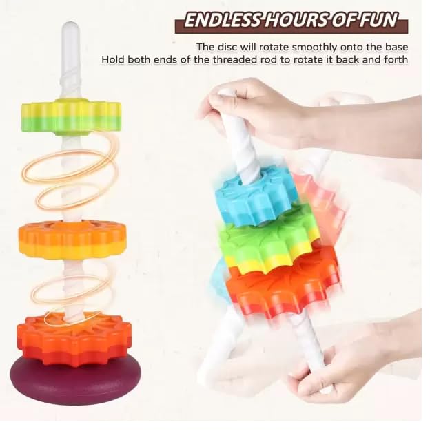 Montessori Rainbow Spin Stacking Tower - spinning action