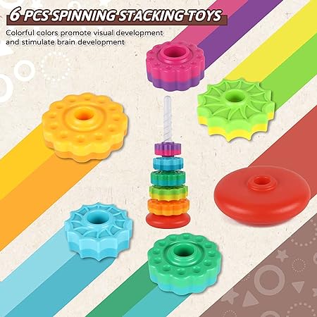 Montessori Rainbow Spin Stacking Tower - tower view