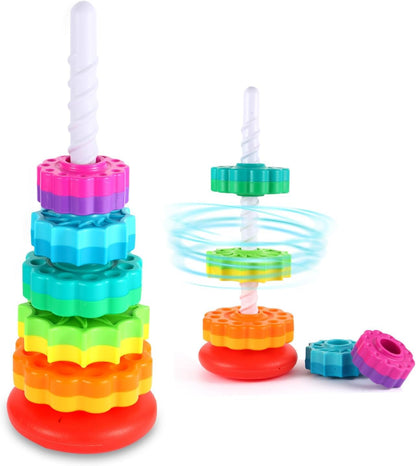 Rainbow Spin Stacking Tower - toddler play