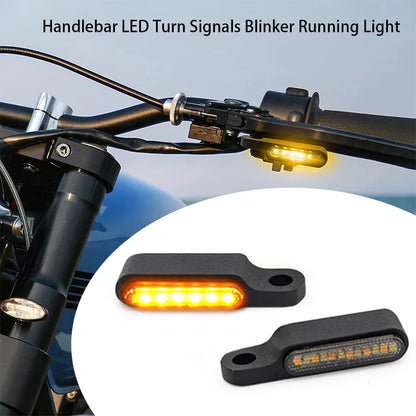 Universal 12V motorcycle handlebar LED indicator lights installed