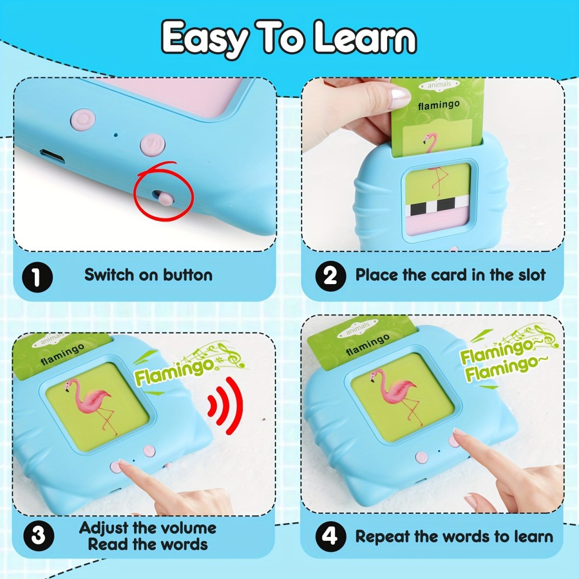 Rechargeable Talking Flash Card Reader Toddler Toy 3