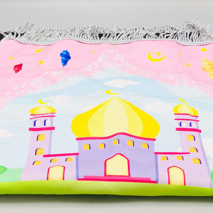 Kids Prayer Rug Mat With Prayer Beads Pink 4