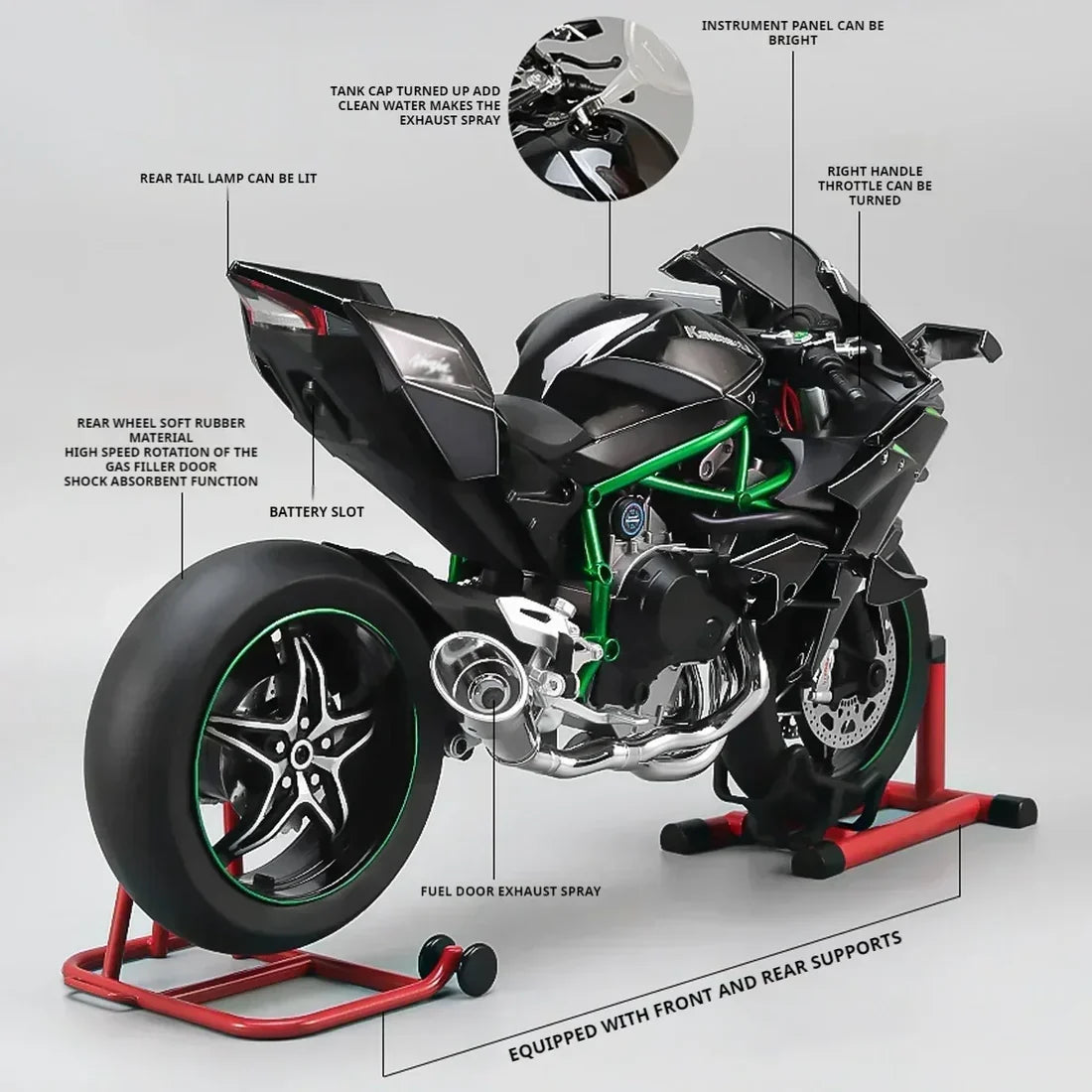 1:6 Diecast Kawasaki Ninja H2R Bootable Spray Bike - image 10