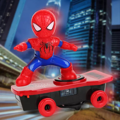 Spider Man electric stunt skateboard toy with LED lights
